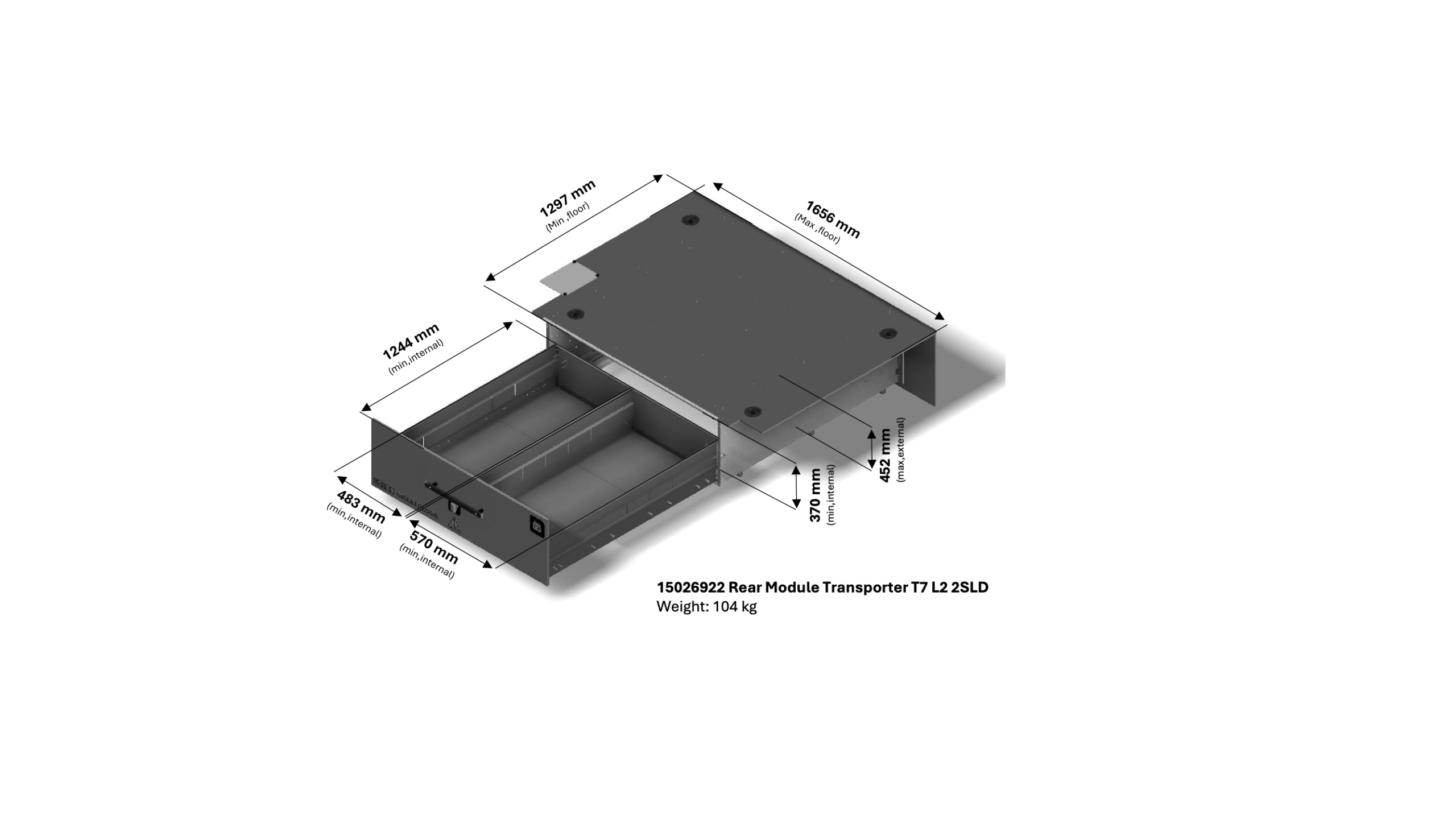 3D-tegning Smartfloor bakmodul til Volkswagen Transporter 7 L1